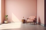 Pink Room with a Chair and Potted Plant. Generative AI