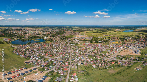 Fototapeta Naklejka Na Ścianę i Meble -  City drone aerial panorama - summertime in Poland, Suwałki, drone photo