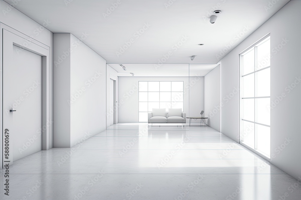 Minimalist White Room with Natural Light and Modern Furniture. Generative AI Minimalist White Room with Natural Light and Modern Furniture. Generative AI