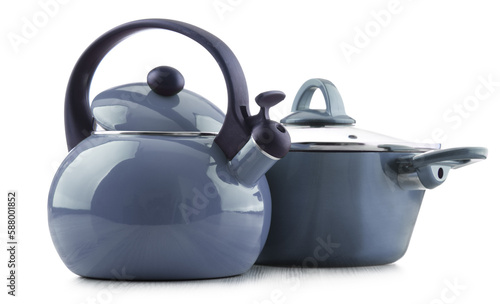 Stainless steel stovetop kettle with whistle and pot