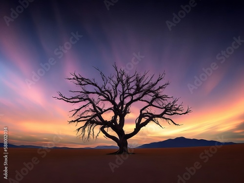 A Single Dead Tree with the Stunning Milky Way at Sunset. 