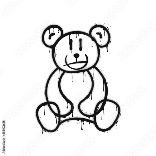 Graffiti drawing melting bear. Painted graffiti spray pattern of bear. Dripping spray paint elements. Street art style illustration. Vector.