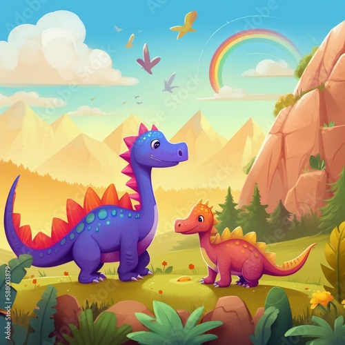 Storybook dinosaur  dino children illustration. Generative AI