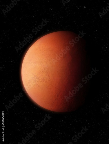 Mars isolated, cosmos with rocky planet. Surface of the planet as seen from space. Cosmic background.