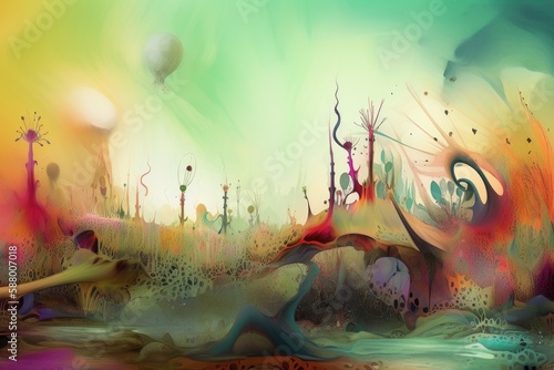 abstract background a surreal dreamscape with fantastical creatures and landscapes that defy logic and reason Generative AI