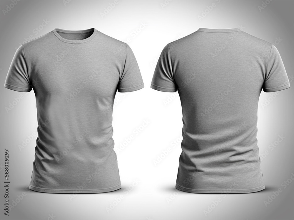 Grey T shirt Front and back Blank T shirt Mockup Template For Design ilustracion de Stock Adobe Stock