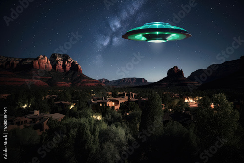 UFO over Sedona, Arizona at night by generative AI