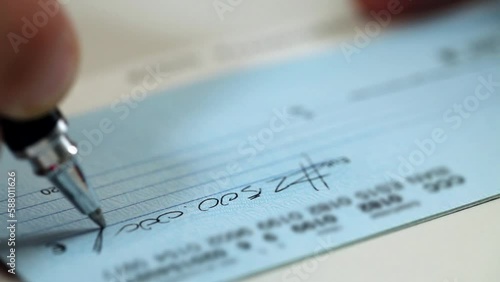 Writing A Bank Check close up shot