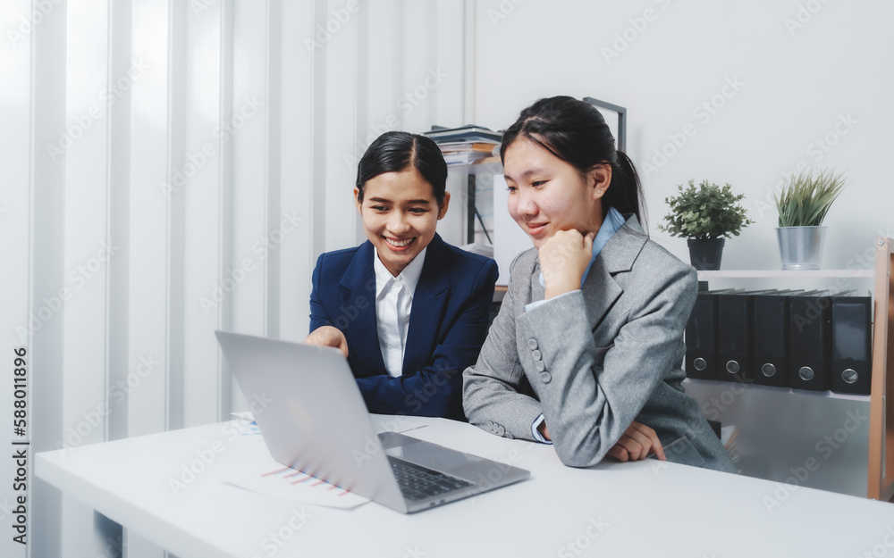 Young Asia female leader business woman coaching new smes bookkeeping audit accounting interview with trainer training business job. Young Asia female leader business woman coaching new smes bookkeeping audit accounting interview with trainer training business job.