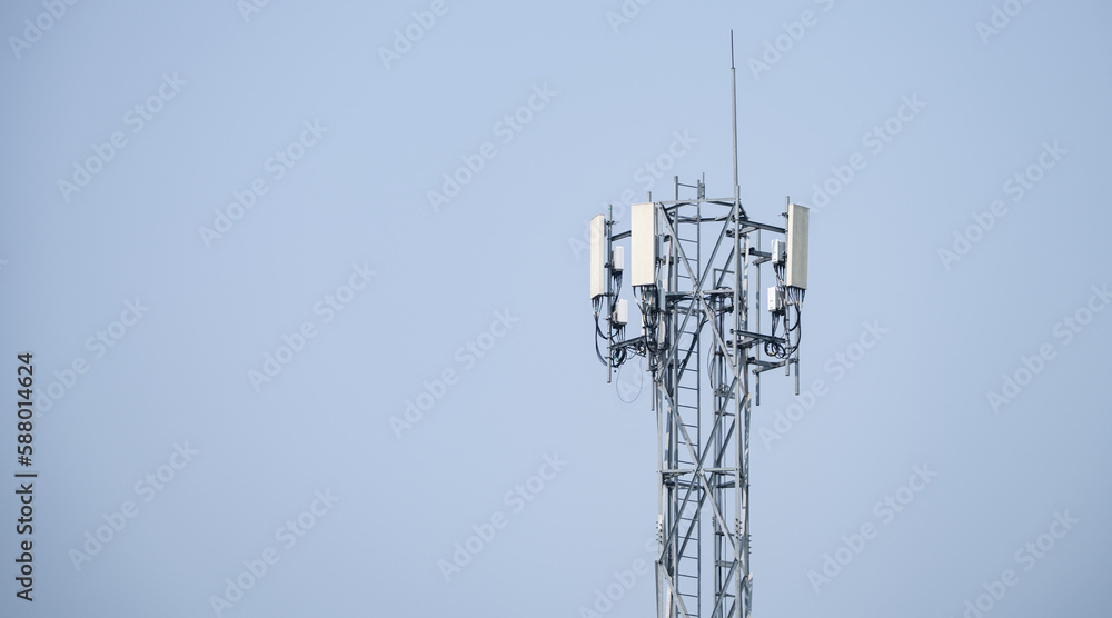 Telecommunication tower. Antenna on gray sky. Radio and satellite pole. Communication technology. Telecommunication industry. Mobile or telecom 5g network. Network connection business background. Telecommunication tower. Antenna on gray sky. Radio and satellite pole. Communication technology. Telecommunication industry. Mobile or telecom 5g network. Network connection business background.