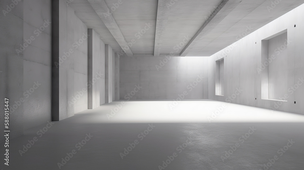 Abstract Spacious Empty Modern Concrete Room, Minimalist Design, Architectural Structure - Generative AI