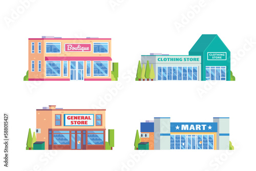 Vector element of boutique store, clothing store and mart building flat design style for city illustration