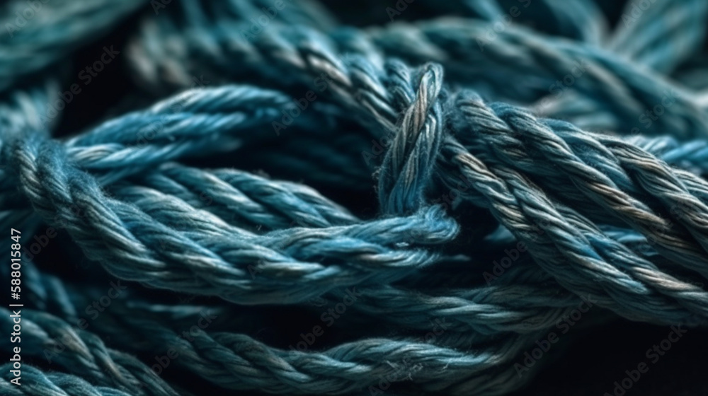 strands of blue cord in full screen. Background from tangled threads. Generated AI