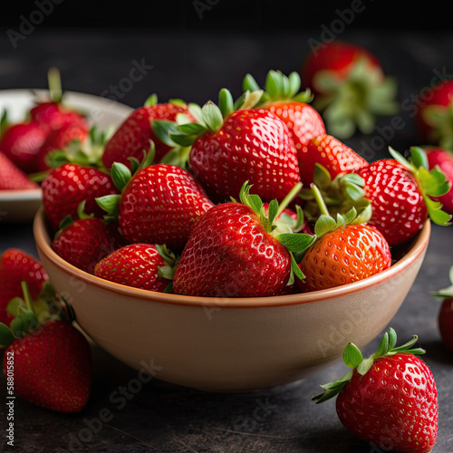 Strawberries in a bowl  created with Generative AI technology.