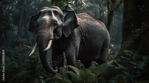 Beautiful Full Body Elephant in Jungle, Wildlife Photography, Majestic Animal, Natural Habitat - Generative AI