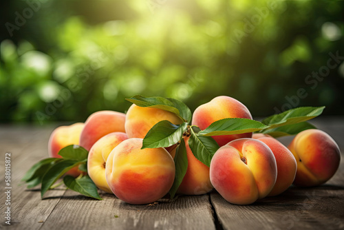 Pile of juicy peaches, created with Generative AI technology.
