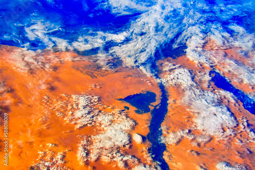 The beauty of the African continent. Physical geography in Nile River. Digital Enhancement. Elements by NASA