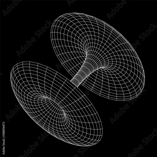 Wormhole tunnel mesh objects. Network wireframe low poly mesh vector illustration