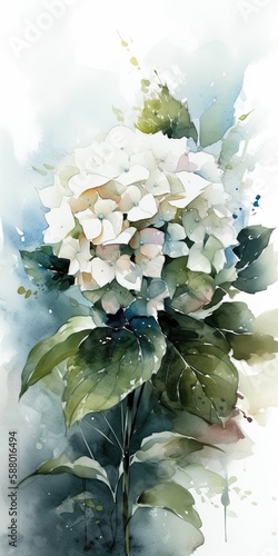 Beautiful watercolor illustration of white flowers. Generative Ai.