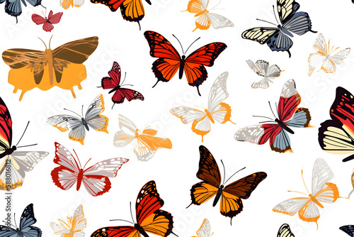 Dark and light butterflies on white background  pattern  illustration  Generative AI