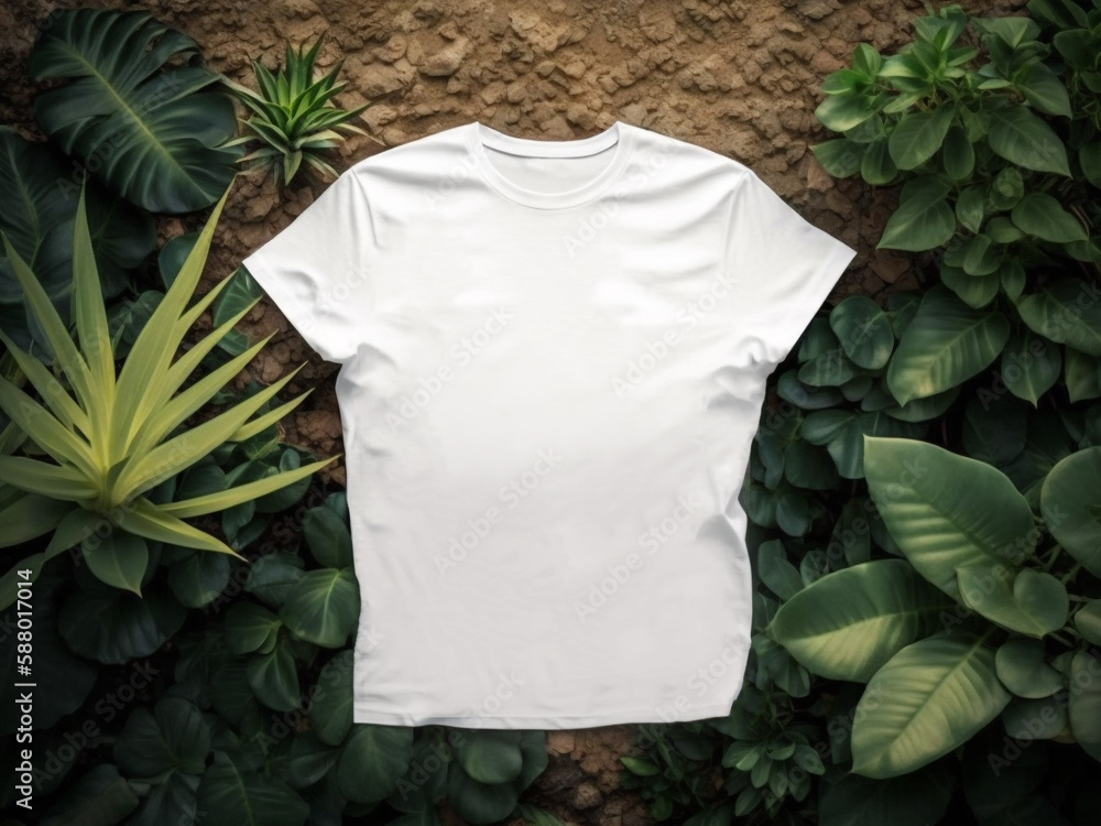 White T-shirt on natural background, white t-shirt mockup Template White T-shirt on natural background, white t-shirt mockup Template