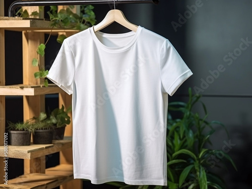 White T-shirt on a Clothes hanger, white t-shirt mockup Template