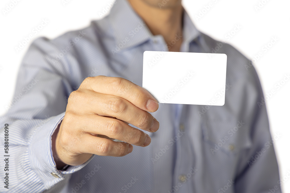 Close up of a man showing a blank card. Close up of a man showing a blank card.