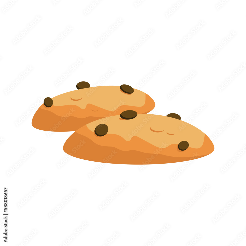 Baked cookies with chocolate chips. Cartoon style Baked cookies with chocolate chips. Cartoon style