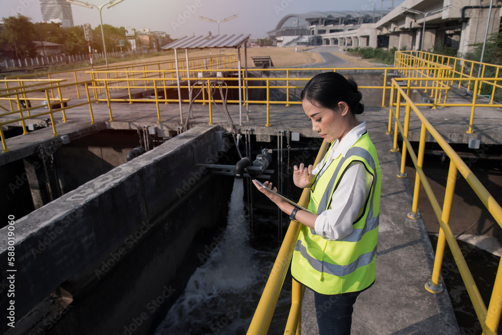 Wastewater treatment concept. Service engineer on waste water Treatment