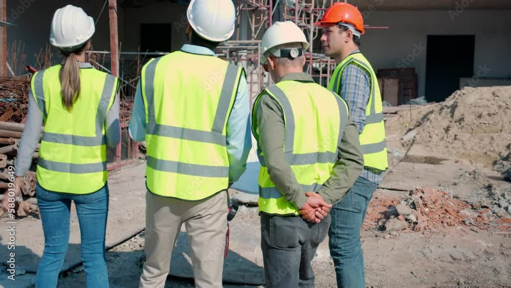 Team group of contractor and architect with foreman explaining about scheme building site for planning project to worker and looking blueprint, construction site, development and structure. Team group of contractor and architect with foreman explaining about scheme building site for planning project to worker and looking blueprint, construction site, development and structure.
