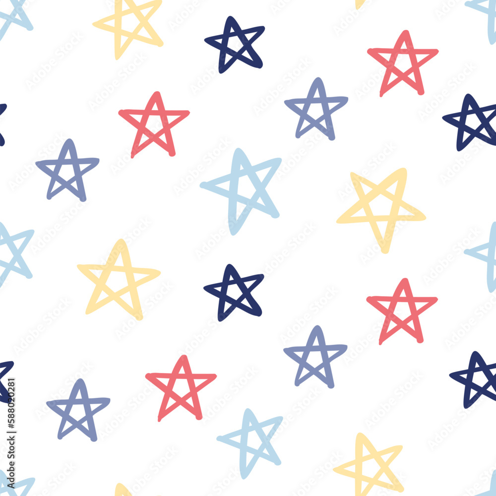 Seamless Pattern with Hand Drawn Star Design on White Background Seamless Pattern with Hand Drawn Star Design on White Background