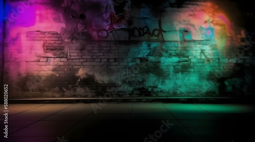 Neon Light Art Plastered Black Wall Texture Background