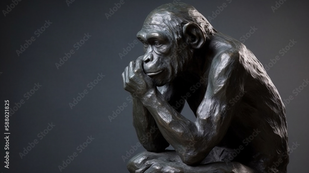 Thinker monkey concept close up Generated AI
