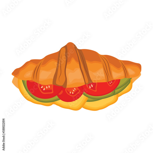 Vector illustration of croissant sandwich vector. Sliced croissant with chocolate, croissant sandwiches, croissant icon. French Crunchy Croissants with Different Stuffing Like Sliced Bacon and Cheese