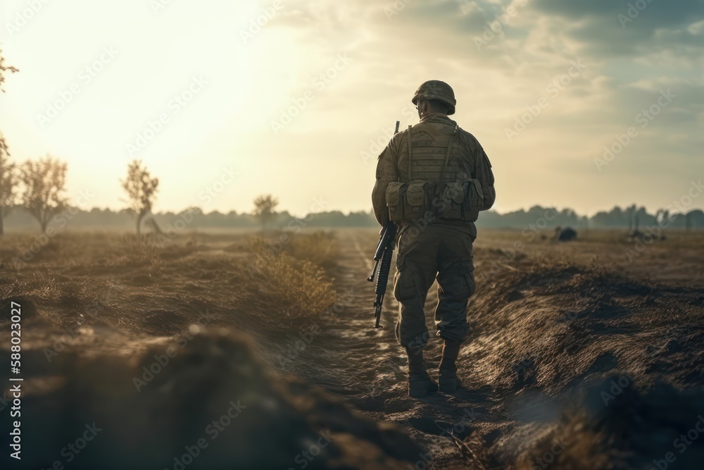 Soldiers amidst city ruins, Generative AI Soldiers amidst city ruins, Generative AI