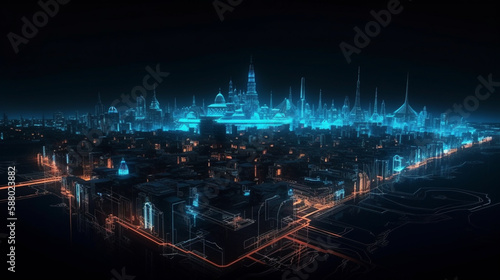 digital istanbul city with hot glowing edges. suitable for technology, future and virtual reality themes Generated AI