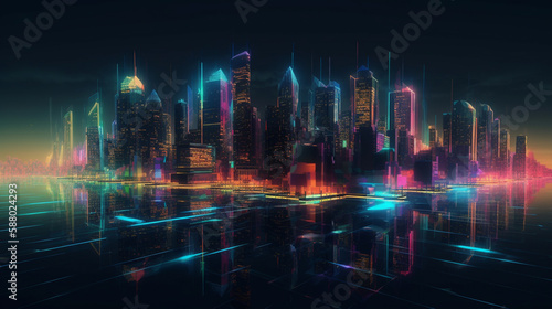 digital new york city with hot glowing edges Generated AI © bahadirbermekphoto