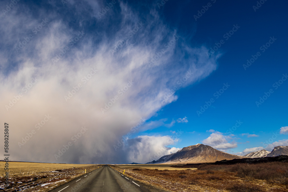 Storm of snow in Iceland road trip