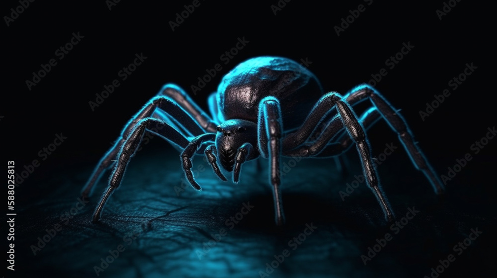Fototapeta premium glowing spider in the dark. suitable for horror Generated AI