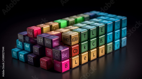 periodic table concept. cubes colored by element groups Generated AI
