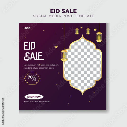 Social media post template design for eid offer sale, Promotion banner design with Usable template design for social media, flyers, and web ads.