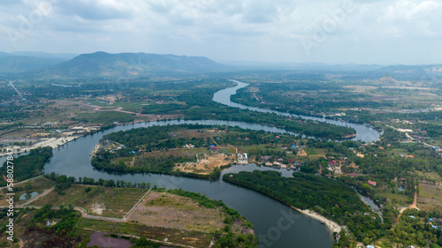 aerial view of the Kampot province river, Cambodia