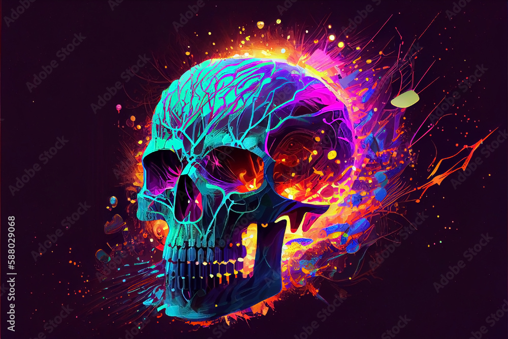 Vibrant color skull illustration. Generative ai. Vibrant color skull illustration. Generative ai.