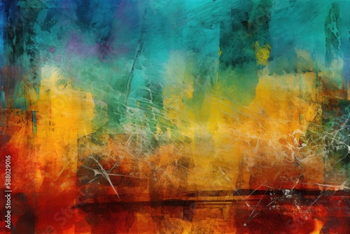 abstract background image using a mix of textural elements, such as brush strokes and splatters, in a complementary color scheme Generative AI