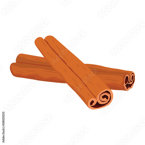 Vector illustration of cinnamon sticks. Aromatic seasoning. Seasoning for dishes. Cooking theme. Detailed flat vector design.