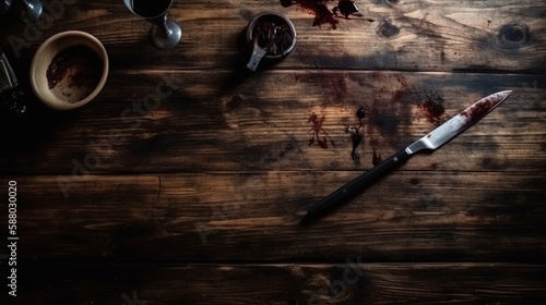 Bloody crime scene, background, knives, generative AI