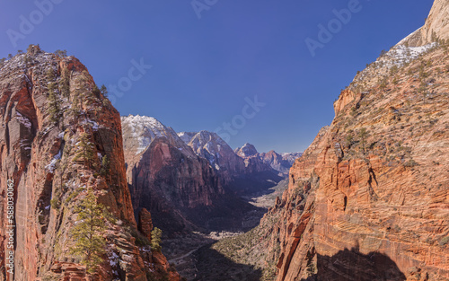 Panorama of Zion National Park from Angels Landing Trail During the Day