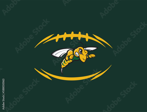 Rugby Logo, American Football sports logo with honey bee.