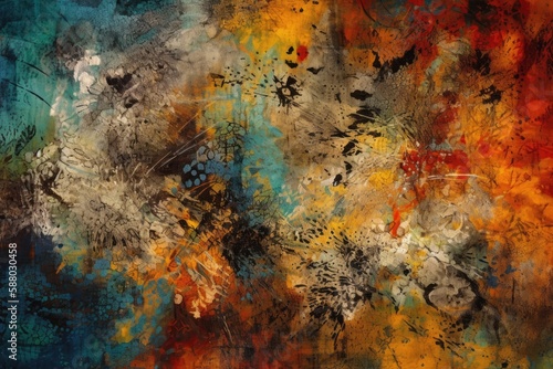 abstract background image using a mix of textural elements, such as brush strokes and splatters, in a complementary color scheme   Generative AI © PinkiePie