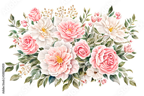 delicate pink bouquet of roses in the style of watercolor painting  a bouquet of roses on a white background in the style of vintage watercolor  generative ai